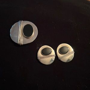 Black onyx Earring and pin set, one of a kind